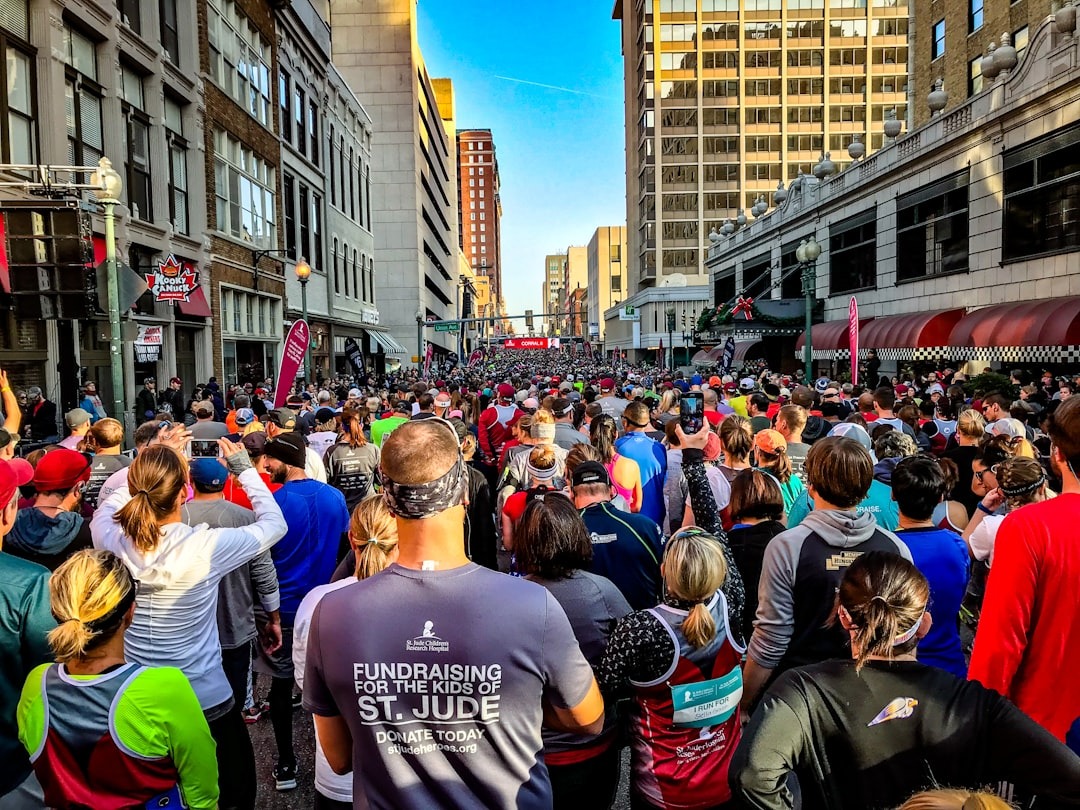 Diverse crowd at a city fundraising run event.